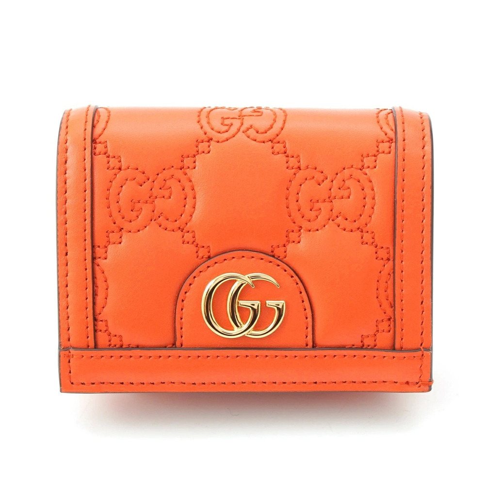 Gucci GG Matelasse Leather Compact Bi fold Wallet Orange